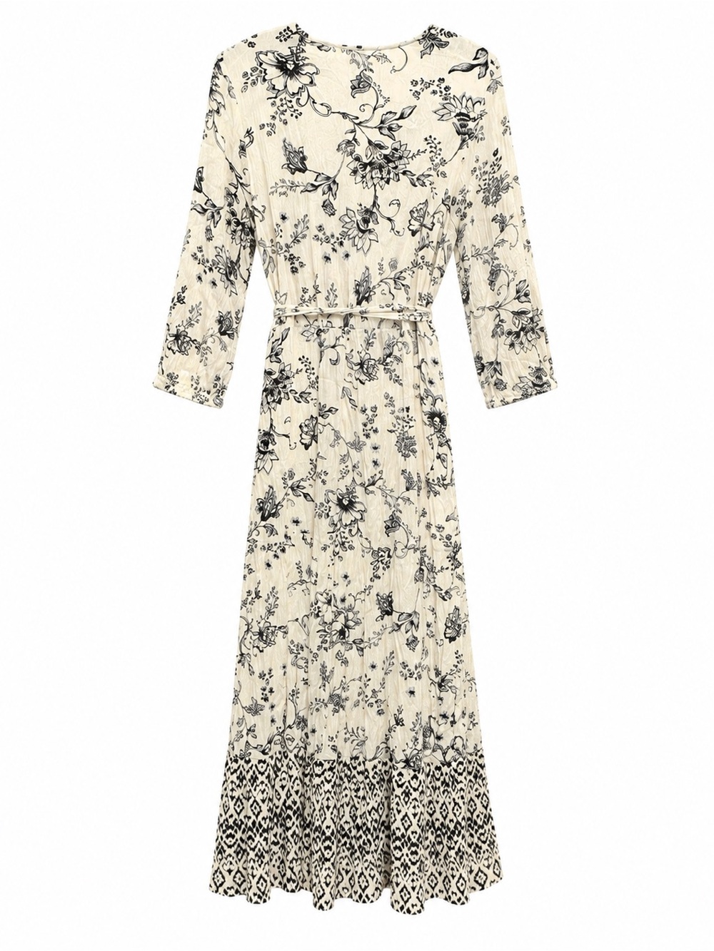 Knox Rose Maxi Dress Medium Ivory Black Floral Faux Wrap Boho Prairie Rayon - Picture 7 of 7